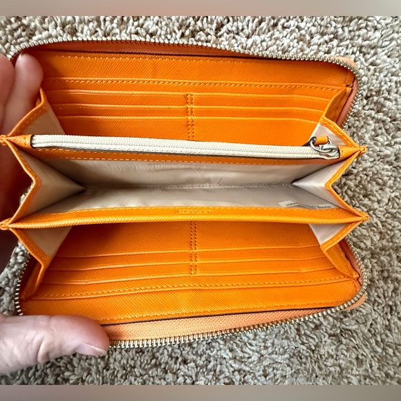 Coach Signature Stripe Zip Around Wallet (Navy & Orange) - Picture 4 of 5